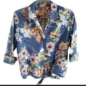 Chico's Floral Print Top in Blue and Pink size 2